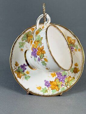 Vintage Royal Stafford Oregon Grape Tea Cup Saucer English Bone China 1950s